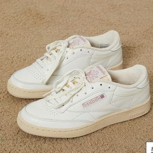 Reebok White and Pink Club C 85 Shoes